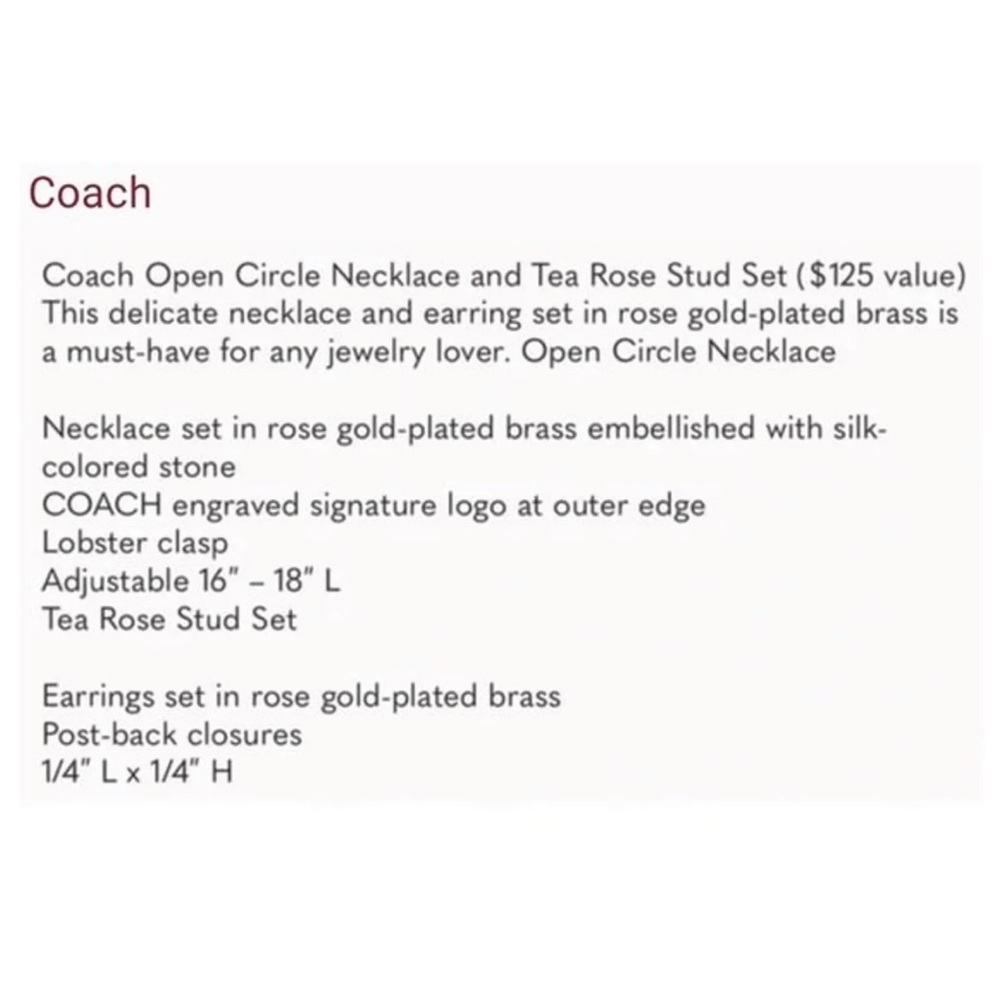 Coach Earrings and Necklace set In Rose Gold - Picture 4 of 4